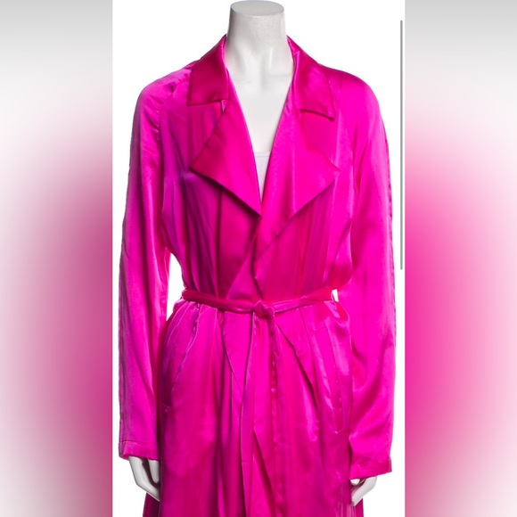 NWT RARE We Are Leone Tallulah Silk Charmeuse Trench Hot Neon Pink Size S/M - Picture 5 of 9